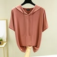 thumbnail image 2 of MEZZALL Women Solid Color Short Sleeve Hoodies Sweatshirts Pullover With Casual Plain Summer Sports Shirt With Drawstring Loose Comfortable Tops Running Shirt Basic Daily Outdoor Birthday Travel, 2 of 5