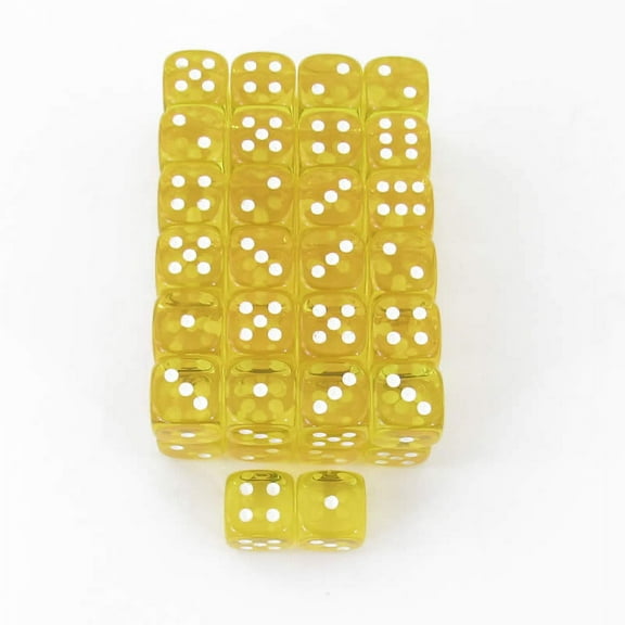 Yellow Translucent Dice with White Pips D6 12mm (1/2in) Pack of 50 Wondertrail