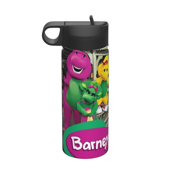 Barney And Friends Insulated Water Bottle with Straw Lid, 18 oz Double Wall Vacuum Stainless Steel Kids Cup, Leak Proof Sports Thermos for Travel Fitness Hiking Outdoors