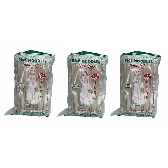 CAF Premium Rice Noodles, Rice Sticks, Rice Noodles for Pho or Pad Thai, Gluten Free, Medium, 4mm Pack of 3
