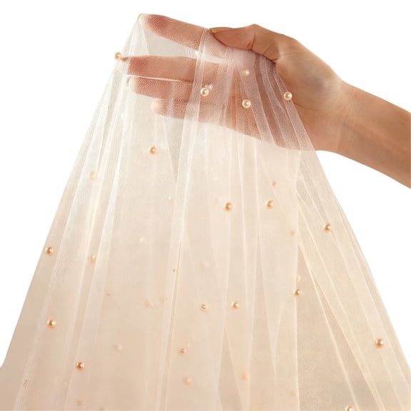 Pearl Tulle Table Runner, 2.4 x 9.8 ft / 72 x 300 cm Champagne Pearl Table Runner, Elegant Gauze Fabric, Sheer Wedding Decorations, Party Decor