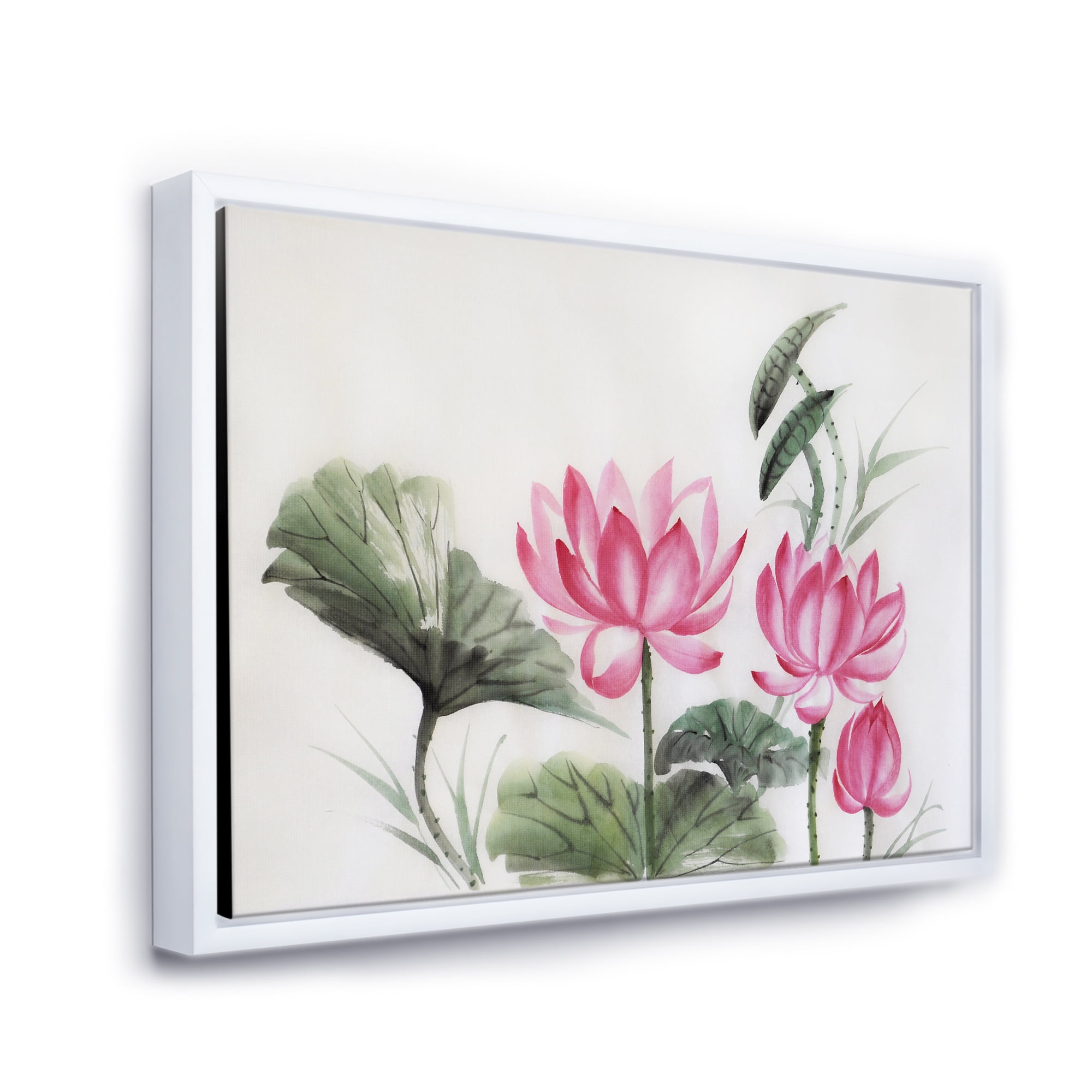 Ancient Pink Lotuses In The Pond I 40 in x 30 in Framed Painting Canvas Art Print, by Designart