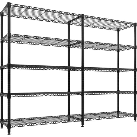 L-Shaped Metal Storage Shelves, 5 Tier Wire Shelving Unit for Kitchen, Pantry and Garage Organization, 70.8 x 70.5 x 15.8 Inch