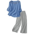 thumbnail image 3 of HAIJIE womens linen set two Piece Easter Sets for Women Summer Spring Lou-nge Sets Travel Vacation Outfits Cap Sleeve Side Slit Wide Leg Pants (Blue,XXXL), 3 of 3