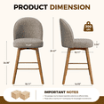 thumbnail image 3 of Hawsaiy Modern Swivel Bar Stools Set of 2, 26" Counter Height Bar Stools with Back, Upholstered Chenille Bar Chairs, Solid Wood Legs Kitchen Island Stools with Footrest, Khaki, 3 of 12