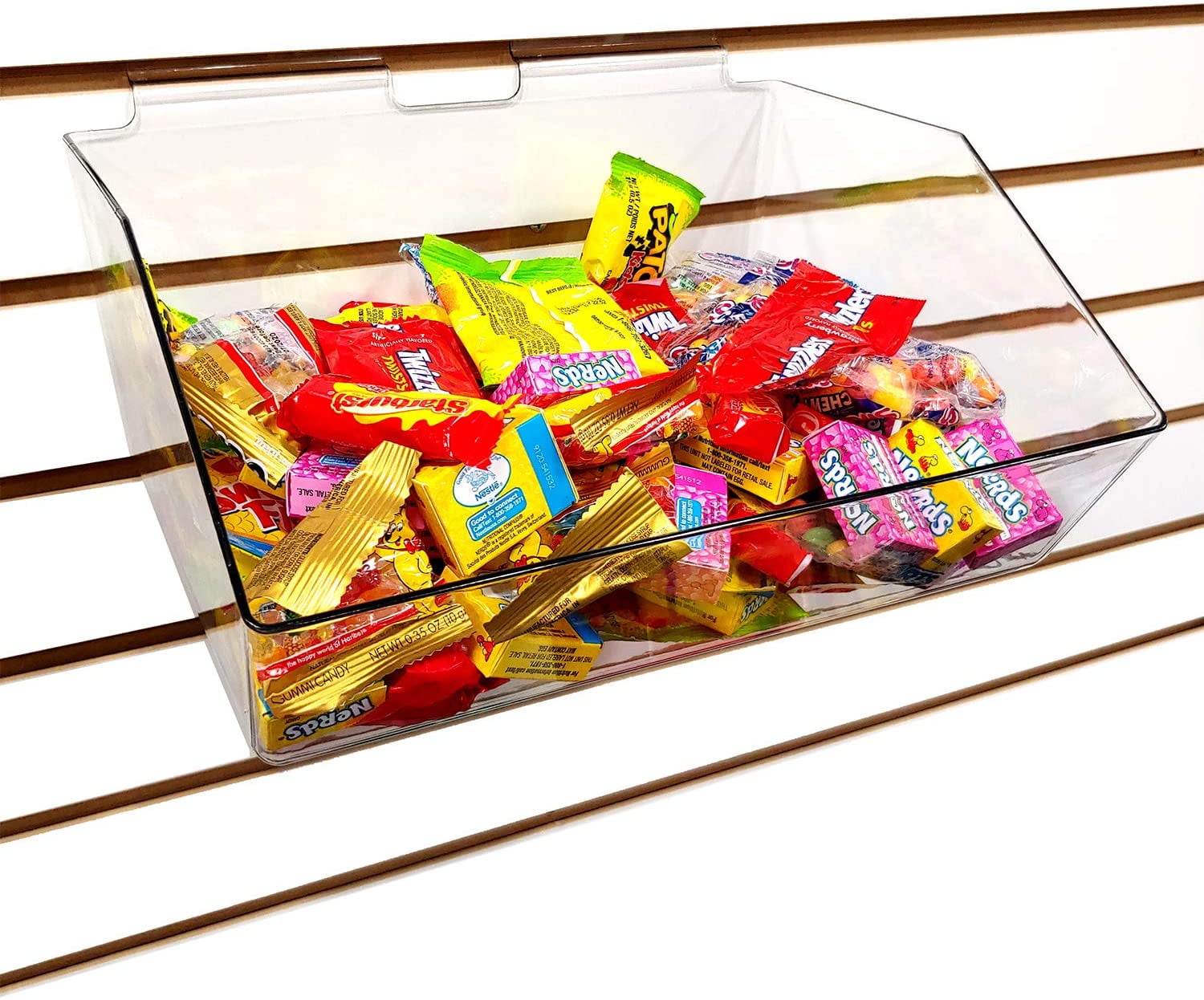 Clear Slatwall Acrylic Bins Extra Wide Large Bin 12" W x 5.5" H x 11.5