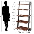 thumbnail image 2 of 5-Tier Solid Wood Ladder Bookshelf with Natural Live Edge, Walnut Finish, Leaning Space-Saving Shelf for Living Room, Bedroom, Home Office, 2 of 8