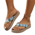 thumbnail image 5 of UDAUDU Women's Bohemian Woven Wedge Flip Flops with Pearl Accent Comfortable Walking Shoes Slip-On Casual Summer Vacation Shoes Blue 7 Wide, 5 of 5