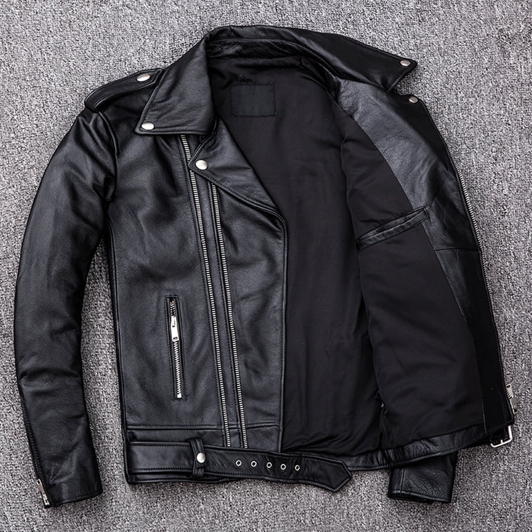 『TEN HIDE LEATHER JKT BLACK M』 HIDE CRAFTS Men's Black Sheepskin Leather Biker Jacket, Slim Fit
