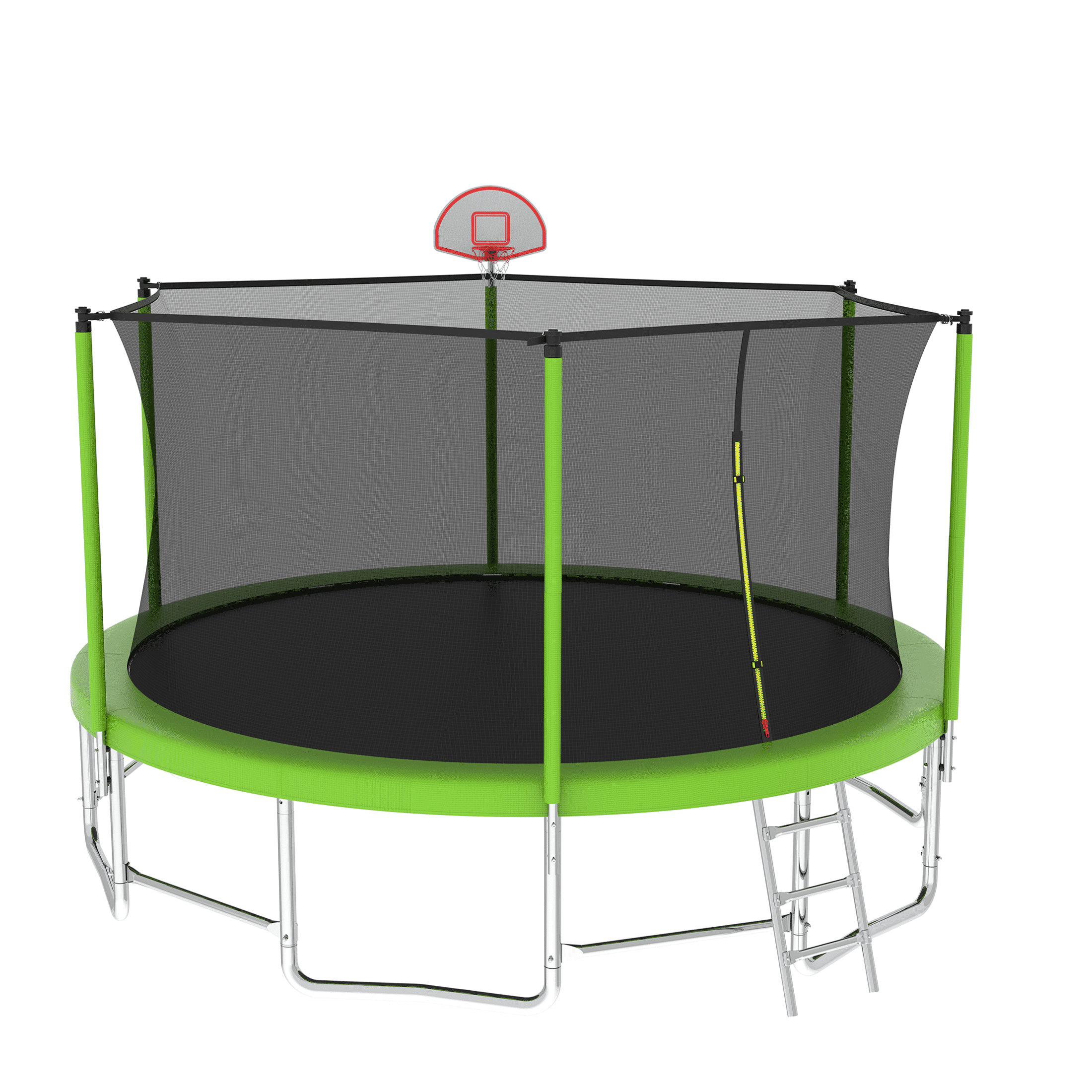JERFIT 16ft Trampoline with Basketball Hoop, Safety Enclosure Net & Balance Bar, ASTM Certified Outdoor Jumping Toy for Kids and Family, Green