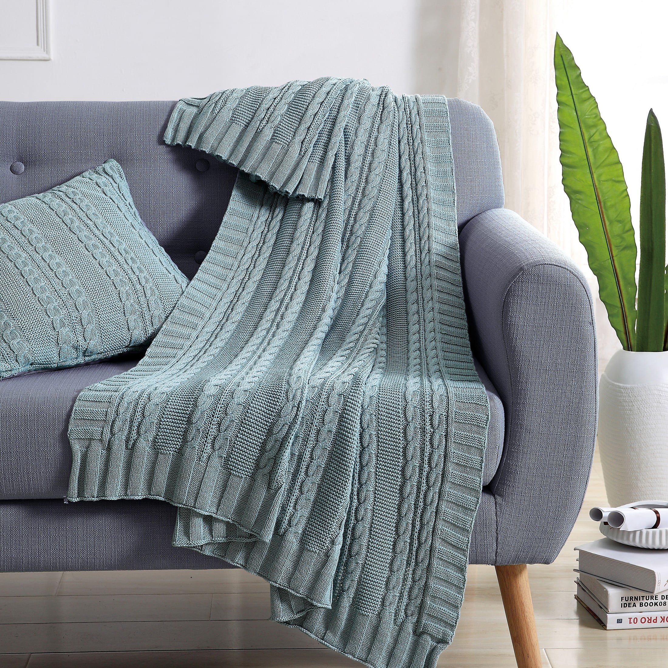 VCNY Home Dublin Blue Cable Knit Cotton Throw, 50" x 70"