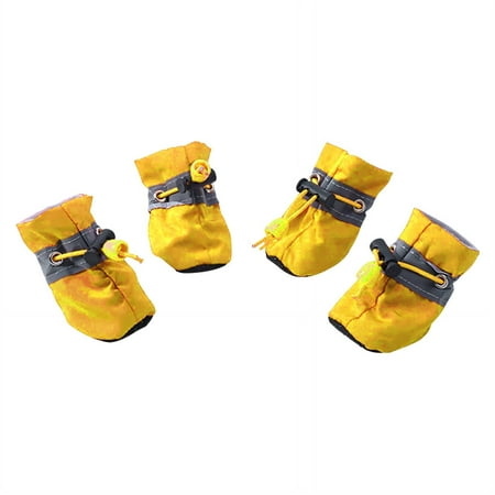GASTROPOD 4Pcs Dog Shoes Waterproof Oxford Material Dog Socks Soft Wool Lining Dog Rain Boots Reflective Strap Dog Booties 5x4cm Yellow