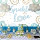 thumbnail image 2 of Fondo de dona azul rociada con amor, fondo para fiesta de baby shower de niños, confeti de principito, suministros para mesa de pastel de cumpleaños, pancarta con ojales de cobre, 2 of 2