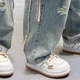 thumbnail image 5 of TOWED22 Boys Baggy Jeans Straight Wide Leg Cargo Jeans Vintage Elastic Waist Denim Pants Y2K Streetwear with Pockets Fall Winter(Navy,7-8 Y), 5 of 7