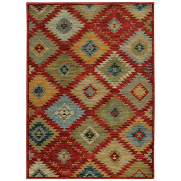 Eloisa Contemporary Geometric Area Rug, Red Multi 1, 5' x 8'