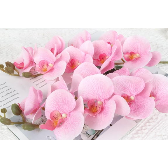 5 Pcs Orchid Artificial Flowers 38" Real Touch Fake Orchid Velvet Silk Flowers Phalaenopsis Branches for Home Party Wedding Bridal Decorations (Light Pink)