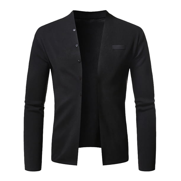 Gibobby Sueter hombre manga larga Suéter de algodón para hombre, cárdigan de manga larga con cuello en V, suéteres sueltos, ajuste de botones, ropa casual(Negro,M)