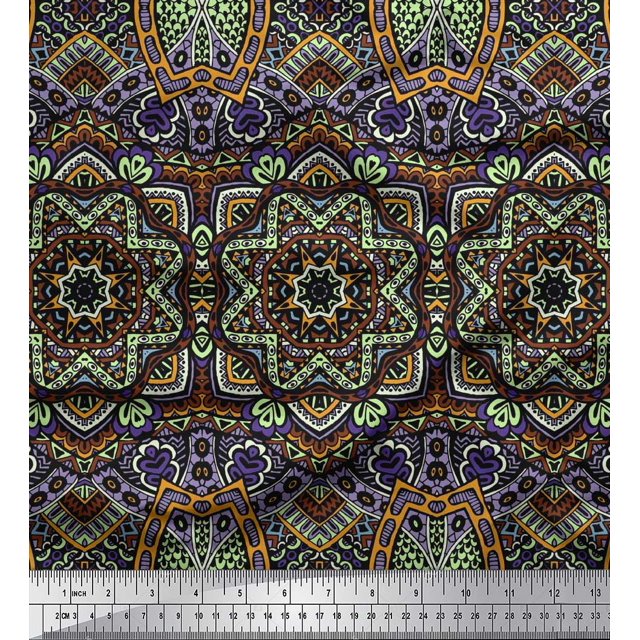 Soimoi Poly Georgette Fabric Mandala Kaleidoscope Print Fabric by The Yard 52 Inch Wide