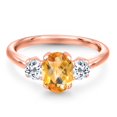 thumbnail image 3 of Gem Stone King 1.91 Ct Oval Checkerboard Yellow Citrine White Topaz 18K Rose Gold Plated Silver Ring, 3 of 6