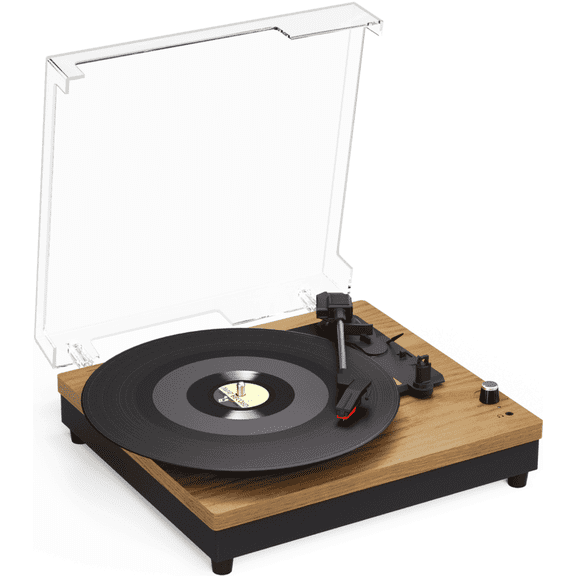 Maio E200 vintage phonograph, vinyl record, high-fidelity stereo sound, 3-speed belt-driven vintage phonograph, 3.5mm output compatible with external speakers, perfect holiday gift,Wood