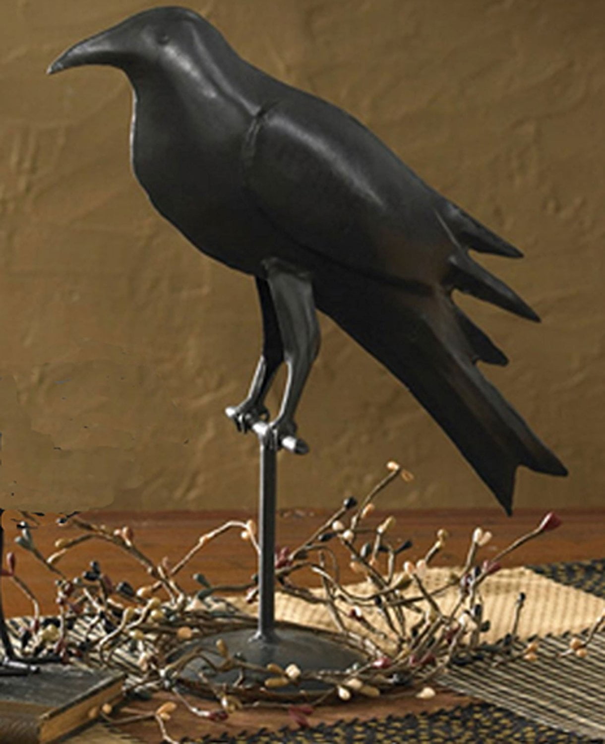 Large Primitive Iron Crow, Primitive perched crow figurine By Park