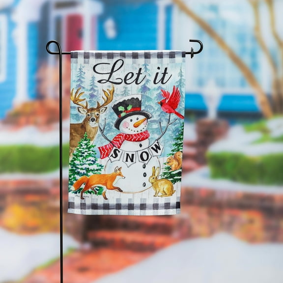 Evergreen Flag,Let it Snow Snowman and Woodlands Suede Garden Flag,12.5x0.02x18 Inches