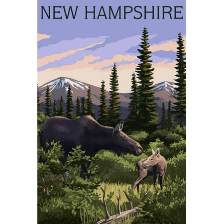 Moose Outdoor Wall - New Hampshire - Moose and Calf Print Wall Art By Lantern Press