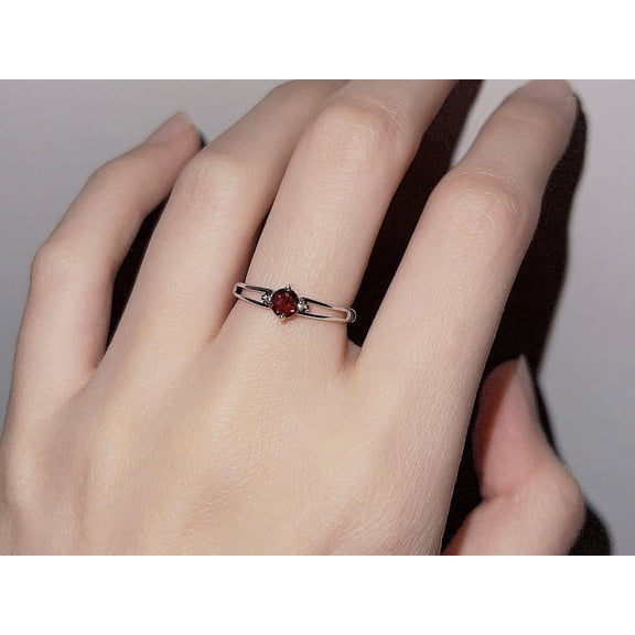 natural garnet ring 925 sterling silver solitaire engagement ring January birthstone red gemstone ring