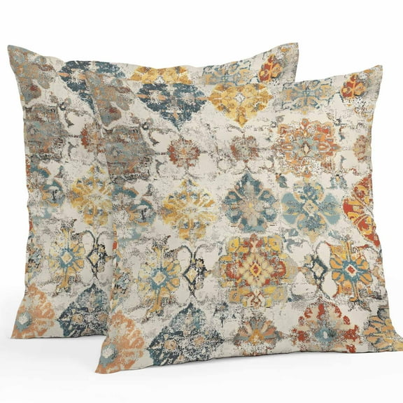 Waterproof Throw Pillow Covers Set of 2, 26x26 Inch Farmhouse Morocco Decorative Pillowcases Outdoor Pillow Slip Cushion Covers Set for Couch Tent Boho Abstract Shabby Texture Art