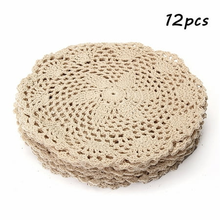 Meigar 12 Pack 8-inch Round Handmade Cotton Crochet Doilies,Ecru Round Crocheted Lace Cloth Fabric Doilies Placemats Table Mat Doily ,Value Pack