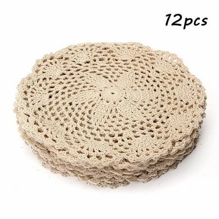 Martha Stewart Doily Lace (Meigar 12 Pack 8-inch Round Handmade Cotton Crochet Doilies,Ecru Round Crocheted Lace Cloth Fabric Doilies Placemats Table Mat Doily ,Value)