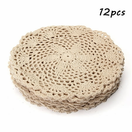 Meigar 12 Pack 8-inch Round Handmade Cotton Crochet Doilies,Ecru Round Crocheted Lace Cloth Fabric Doilies Placemats Table Mat Doily ,Value (Best Placemats For Round Table)