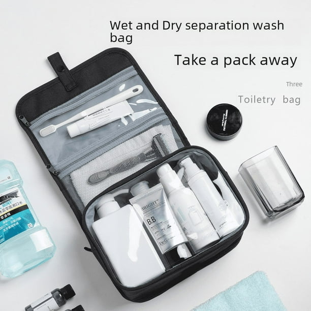 Bolsa de artículos de tocador para hombres, bolsa de almacenamiento de viaje portátil, gran capacidad, impermeable, plegable, bolsa de cosméticos con separación de artículos húmedos y secos