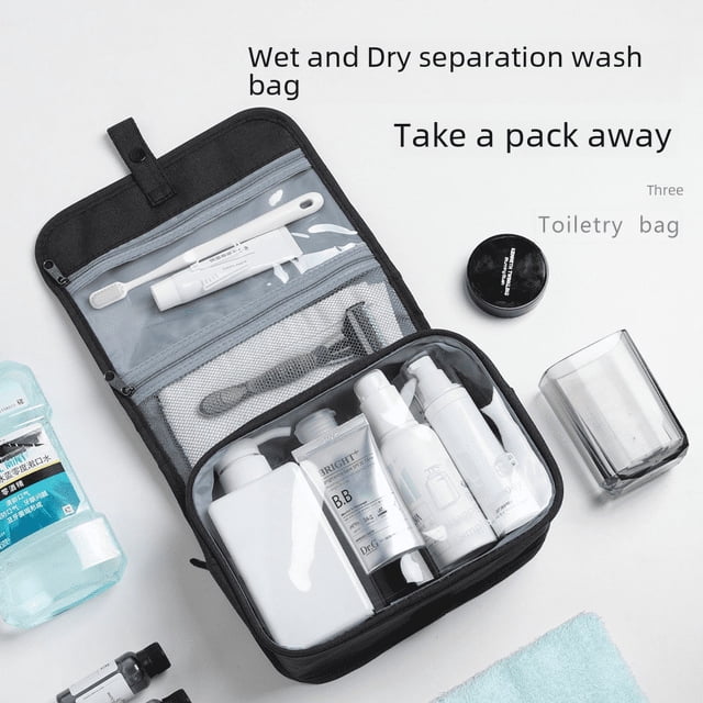 Bolsa de artículos de tocador para hombres, bolsa de almacenamiento de viaje portátil, gran capacidad, impermeable, plegable, bolsa de cosméticos con separación de artículos húmedos y secos