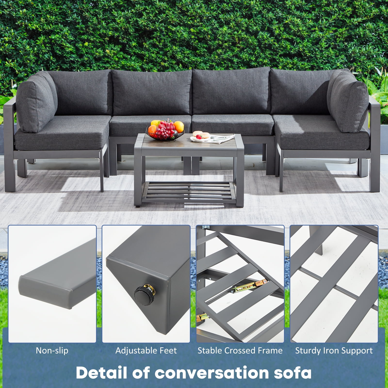 Suvivityse 7-Pcs Aluminum Patio Furniture Set Adjustable Corner Sofa with coffee table Outdoor Luxury Conversation Sofa Set