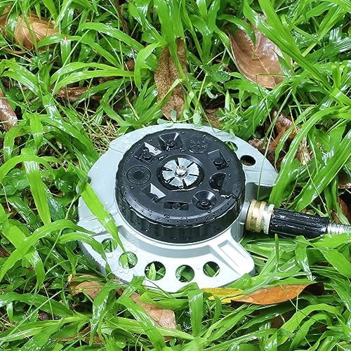 RibRave Metal 9-Pattern Turret Lawn Sprinkler, 9 Pattern Garden Sprinkler with Heavy-Duty Metal Base, Great for Small, Shaped, Medium-Sized Yard Areas, Coverage Area Up to 1,022 Sq.Ft