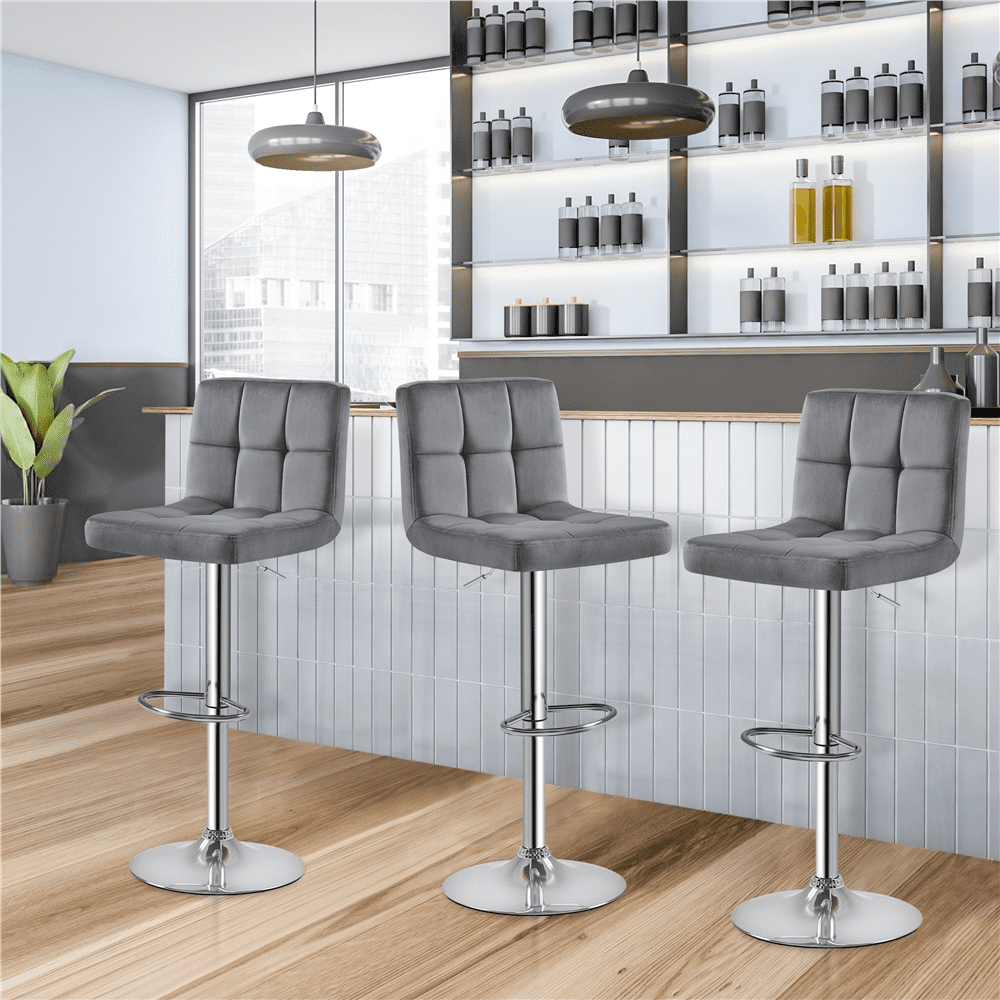 Alden Design Adjustable Modern Velvet Counter-Height Mid-Back Barstool, Set of 2, Gray
