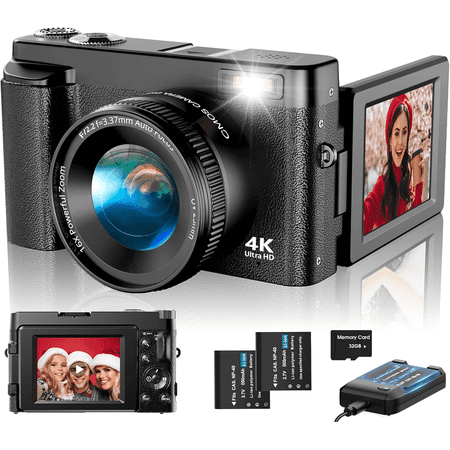 Vlogging Camera 4K Digital Cameras 48MP for Photography Autofocus 16X Digital Zoom for YouTube with 32GB Card