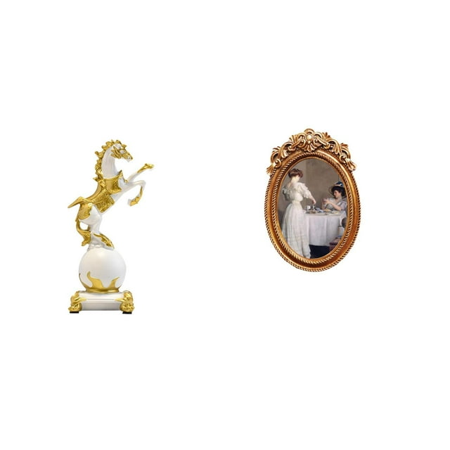 Figura de escritorio,Estantería con estatua de caballo para escritorio,oficina y decoración del hogar.,Marco de fotos,Marco de fotos vintage para colgar en la pared,Soporte para marco de
