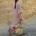 thumbnail image 6 of ZHOGXU Women's Dress Long Sleeve V Neck Stripe Print Fashion Comfortable Loose Fit Dresses With Pockets For Casual Daily Wear,Red,M, 6 of 6