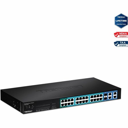 TRENDnet 24-Port 10/100Mbps Web Smart PoE Switch - 2 x SFP (mini-GBIC) - 24 x 10/100Base-TX, 4 x 10/100/1000Base-T