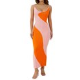 thumbnail image 1 of xiaxaixu Robe Tricotée Sexy pour Femmes, Robe Longue Moulante à Bretelles Spaghetti Sans Manches Patchwork Coloré Robes de Plage d'Été, 1 of 10