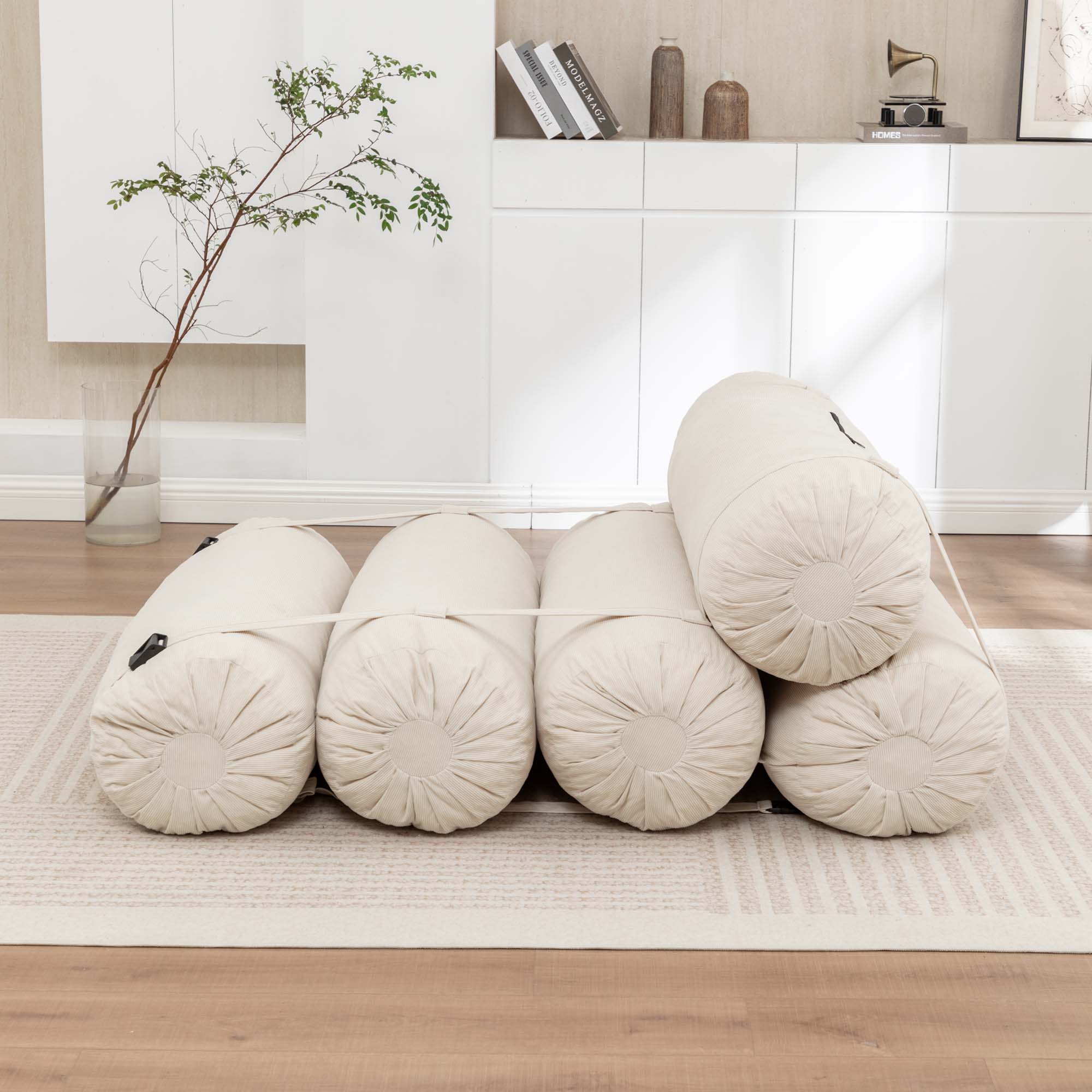 Miniyam 76" x 50" Beige Floor Sofa with Adjustable Straps Bean Bag Lounger for Living Room, Bedroom