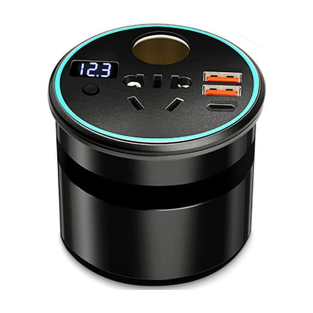 Tignapoo High-Power 150W Car Inverter with QC3.0 Fast Charge, 12V to 110V, Dual USB, Type-C, Universal Socket, Cigarette Lighter, Black Aluminum Alloy
