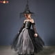 thumbnail image 3 of Disfraz gótico de bruja fantasma de Halloween para niñas, Vestido de manga acampanada para niños, bata de tutú con sombrero de bruja para Purim, fiesta de Carnaval, 3 of 4