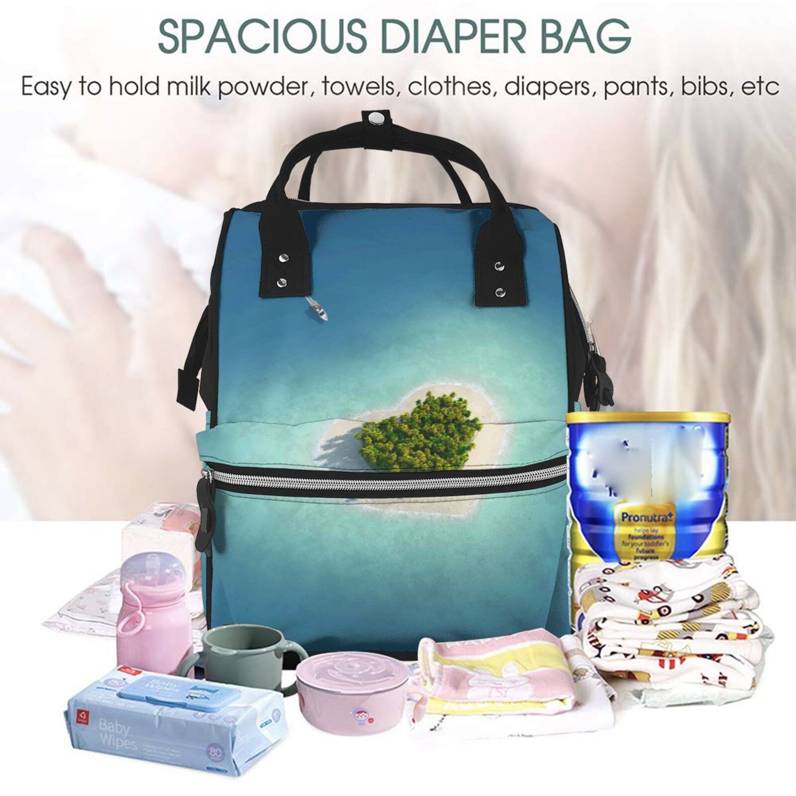 Fuzoiu Paradise Island Print Diaper Bag Backpack,Baby Essentials Travel Tote,Multi function Waterproof Diaper Bag, Travel Essentials Baby Bag - Unisex