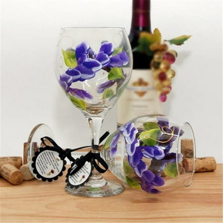 Floral Painted Glass - Judi Painted it WA-PP Floral Wrap Around Painted Wine Glass, Perfect Purple