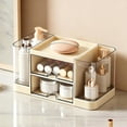 thumbnail image 5 of Clear Plastic Desk Organizer with Drawers and Compartments, Desktop Storage Caddy with Pen Holders for Office Supplies, Makeup, and Accessories, 5 of 6