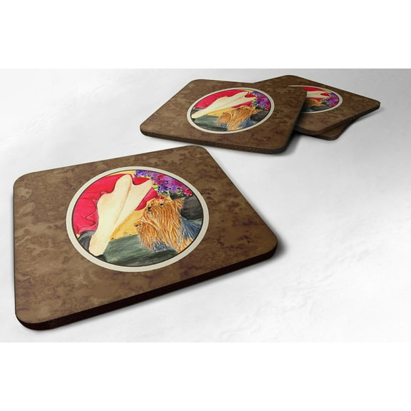 Carolines Treasures SS8522FC Lady with her Yorkie Foam Coaster Set of 4 3 1/2 x 3 1/2 multicolor
