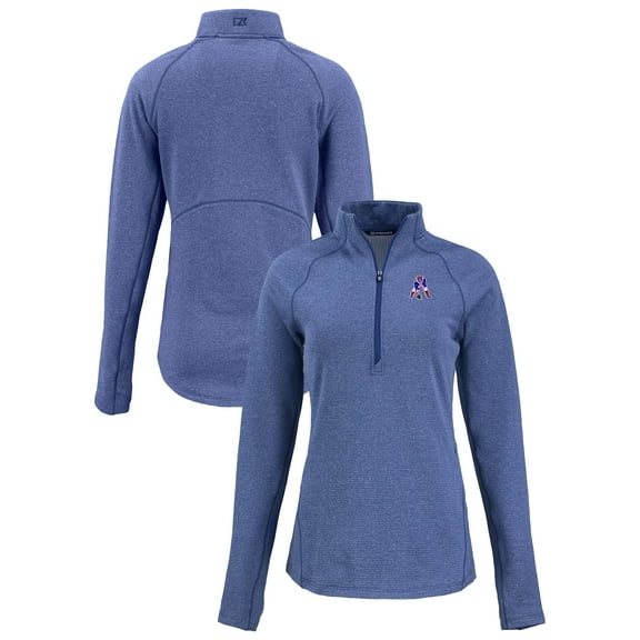 Women's Cutter & Buck Heather Royal New England Patriots  Peshastin Eco Fleece Recycled Tri-Blend Raglan Half-Zip Jacket
